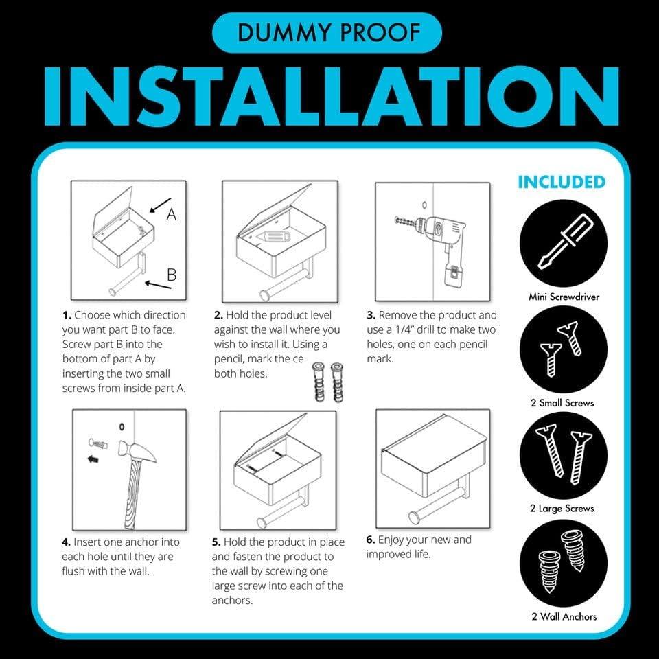 DUDE Wipes Stash Box - Flushable Wipes Dispenser - Toilet Paper and Flushable Wipes XL Wall Mounted Holder