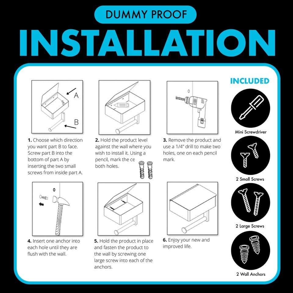 DUDE Wipes Stash Box - Flushable Wipes Dispenser - Toilet Paper and Flushable Wipes XL Wall Mounted Holder