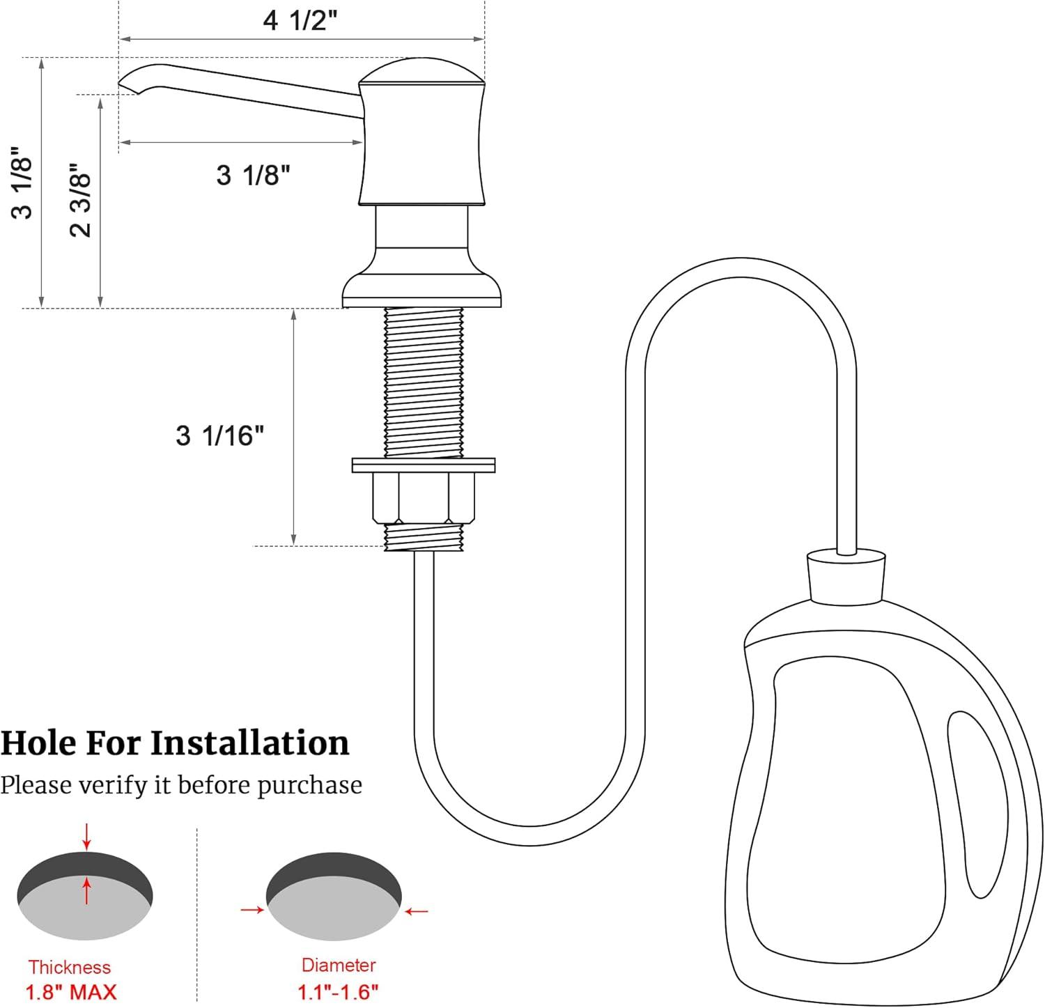 Sink Soap Dispenser for Kitchen Sink Brushed Gold Upgrade with 40" Silicone Extension Tube Kit, Connect to Your Soap Bottle Directly