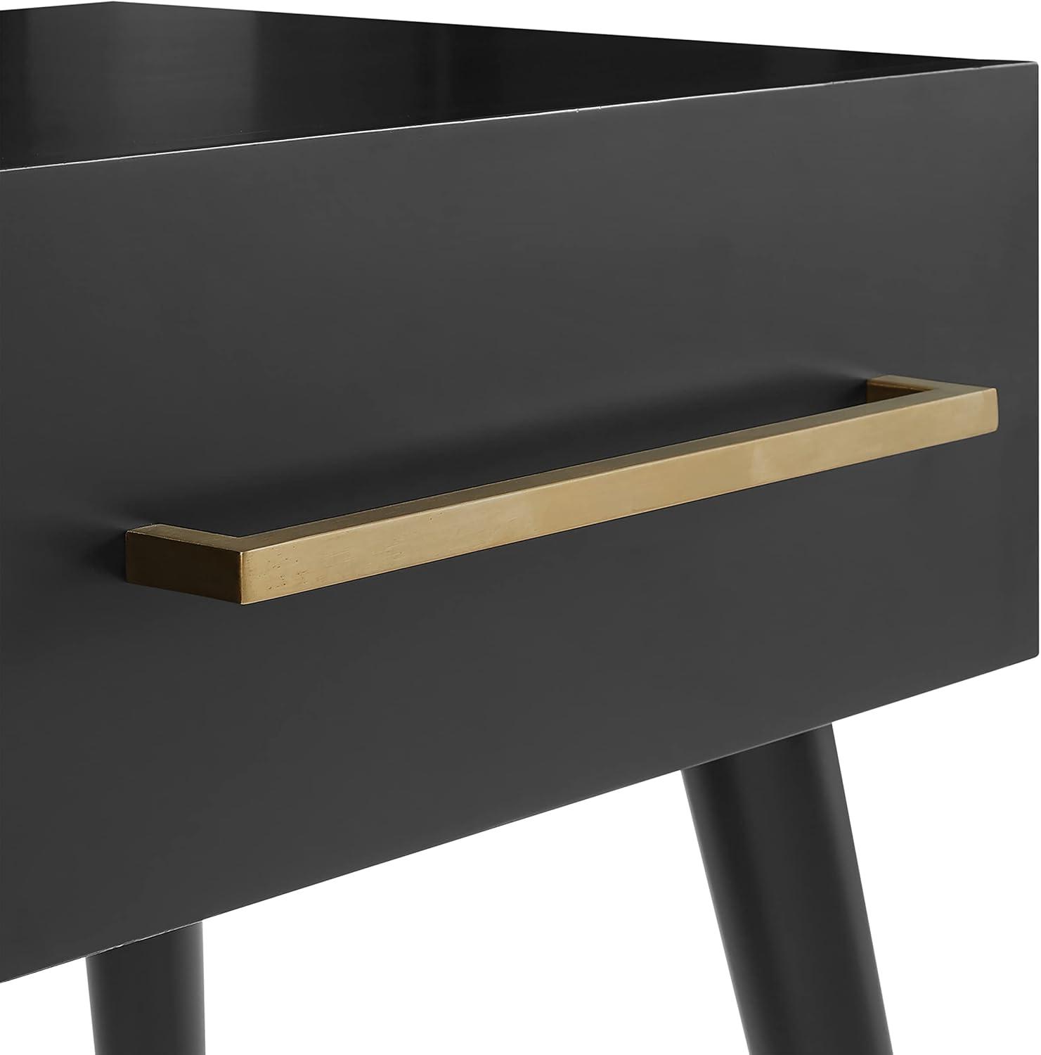 Everett End Table Matte Black - Crosley: Mid-Century Modern Design, Storage Drawer, Tapered Legs, Metal Hardware