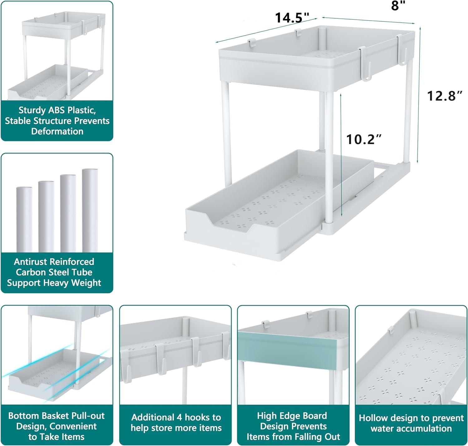 White ABS 2-Tier Sliding Under Sink Organizer Set