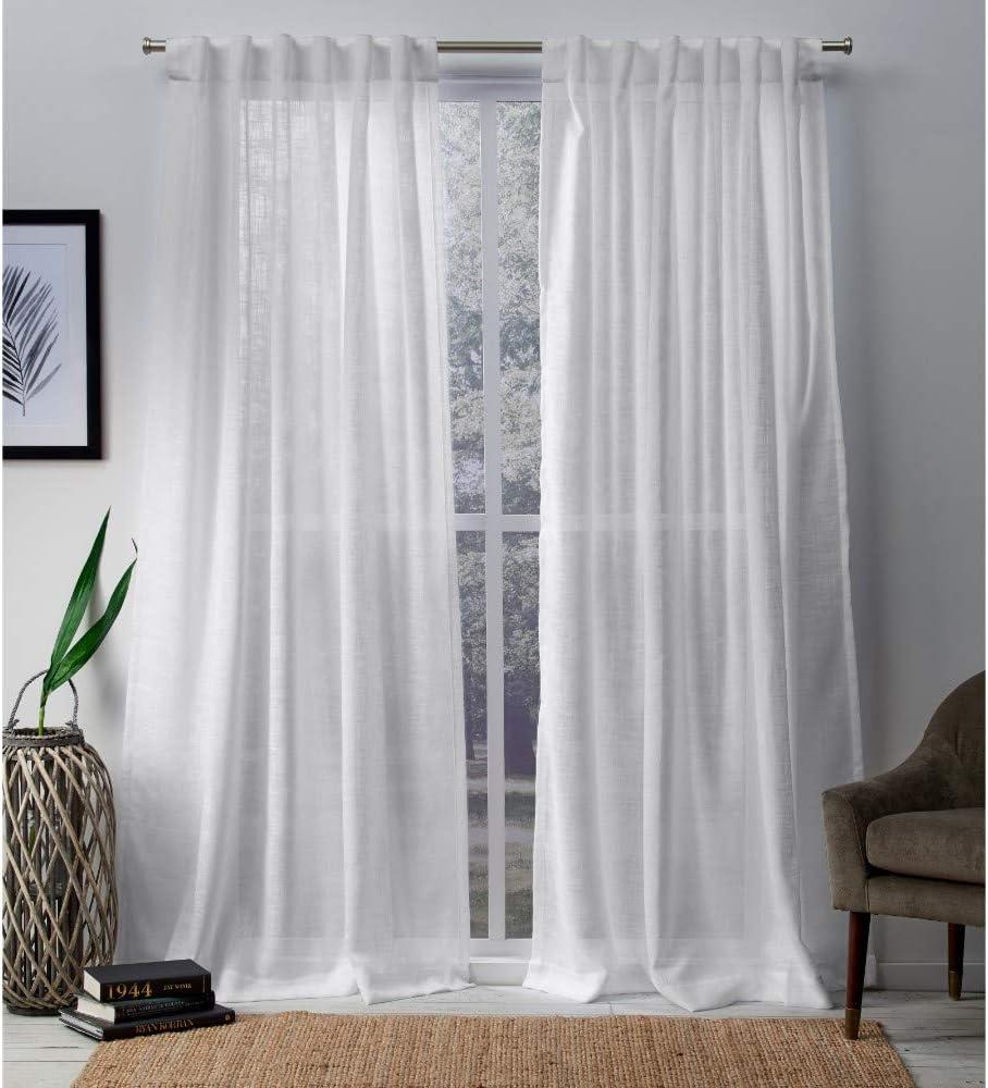 Winter White Sheer Linen Look Window Curtain Panels 54x84