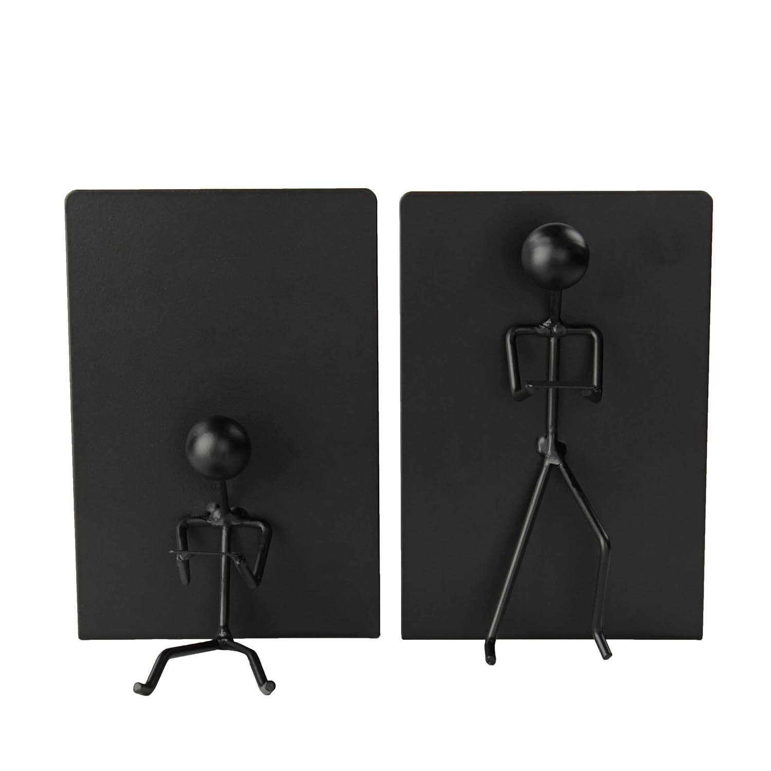 7Penn Black Stick Figure Metal Bookends - 2pc Decorative Book Ends for Shelves