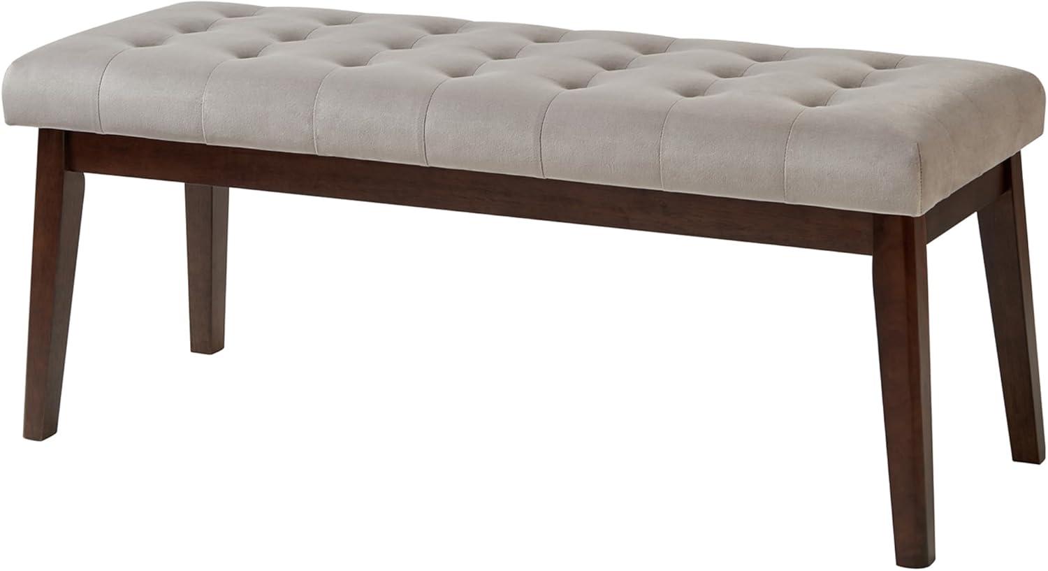 Gray Velvet Upholstered Bench with Solid Wood Legs