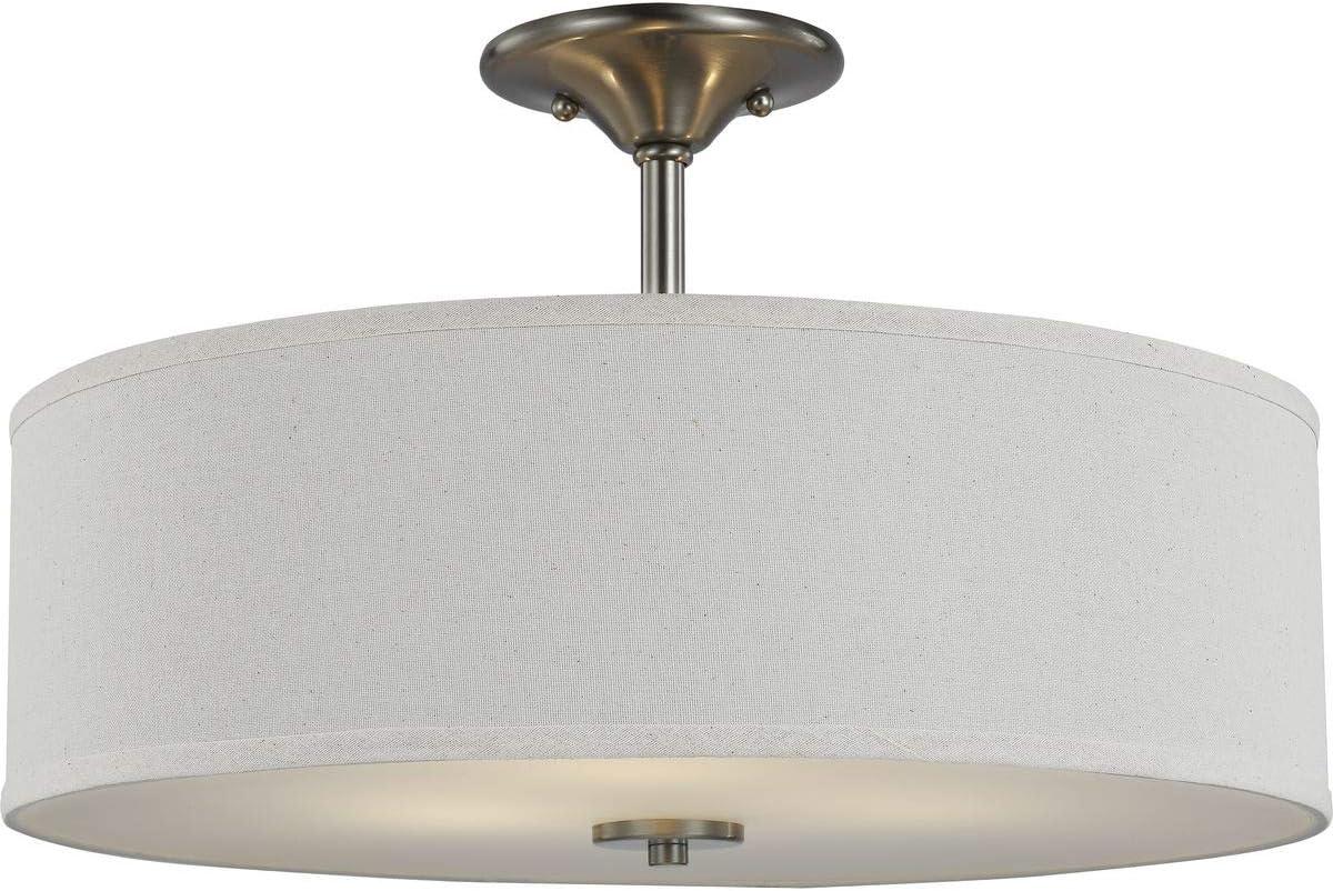Progress Lighting Inspire 3-Light Semi-Flush Mount, Brushed Nickel, Off-White Linen Shade