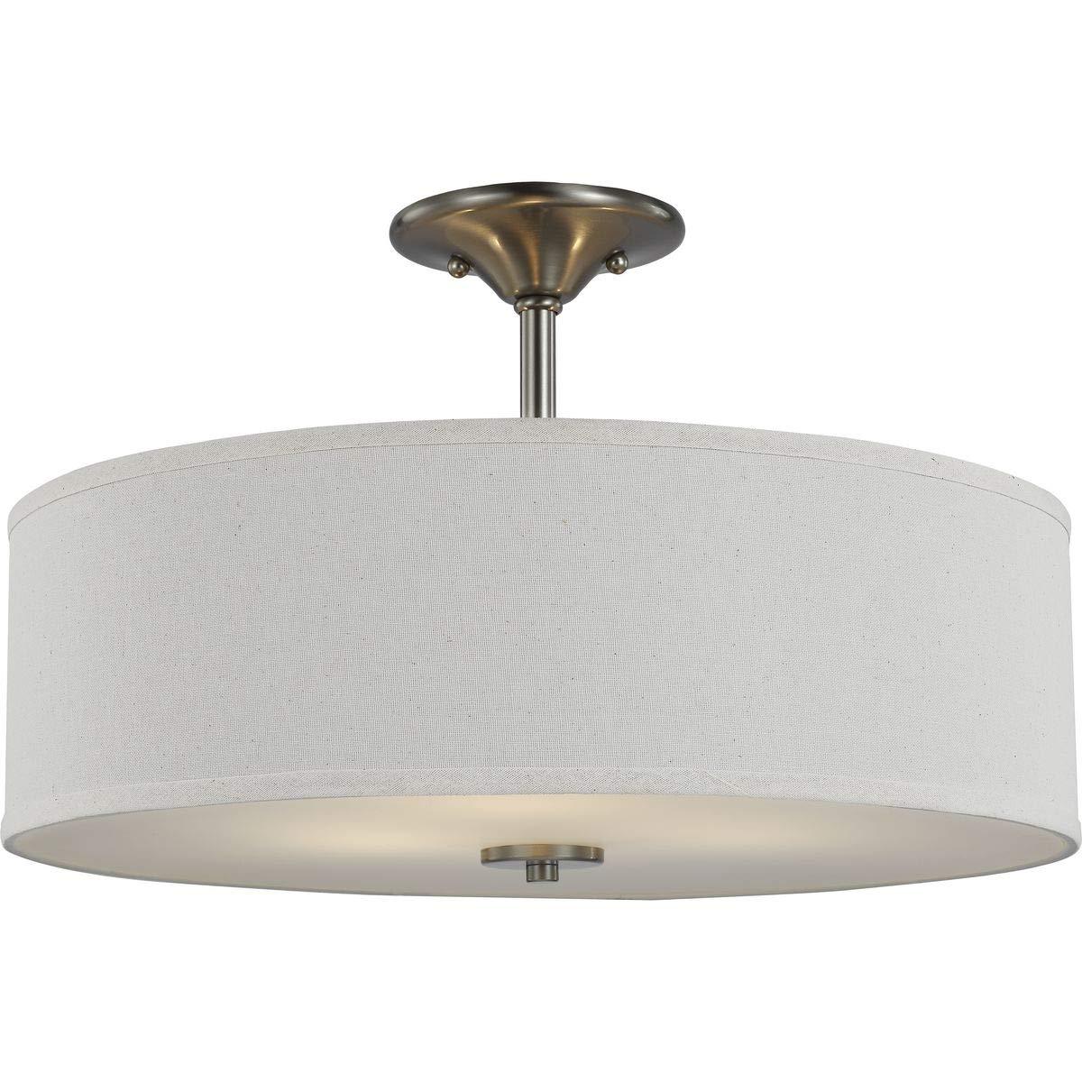 Progress Lighting Inspire 3-Light Semi-Flush Mount, Brushed Nickel, Off-White Linen Shade