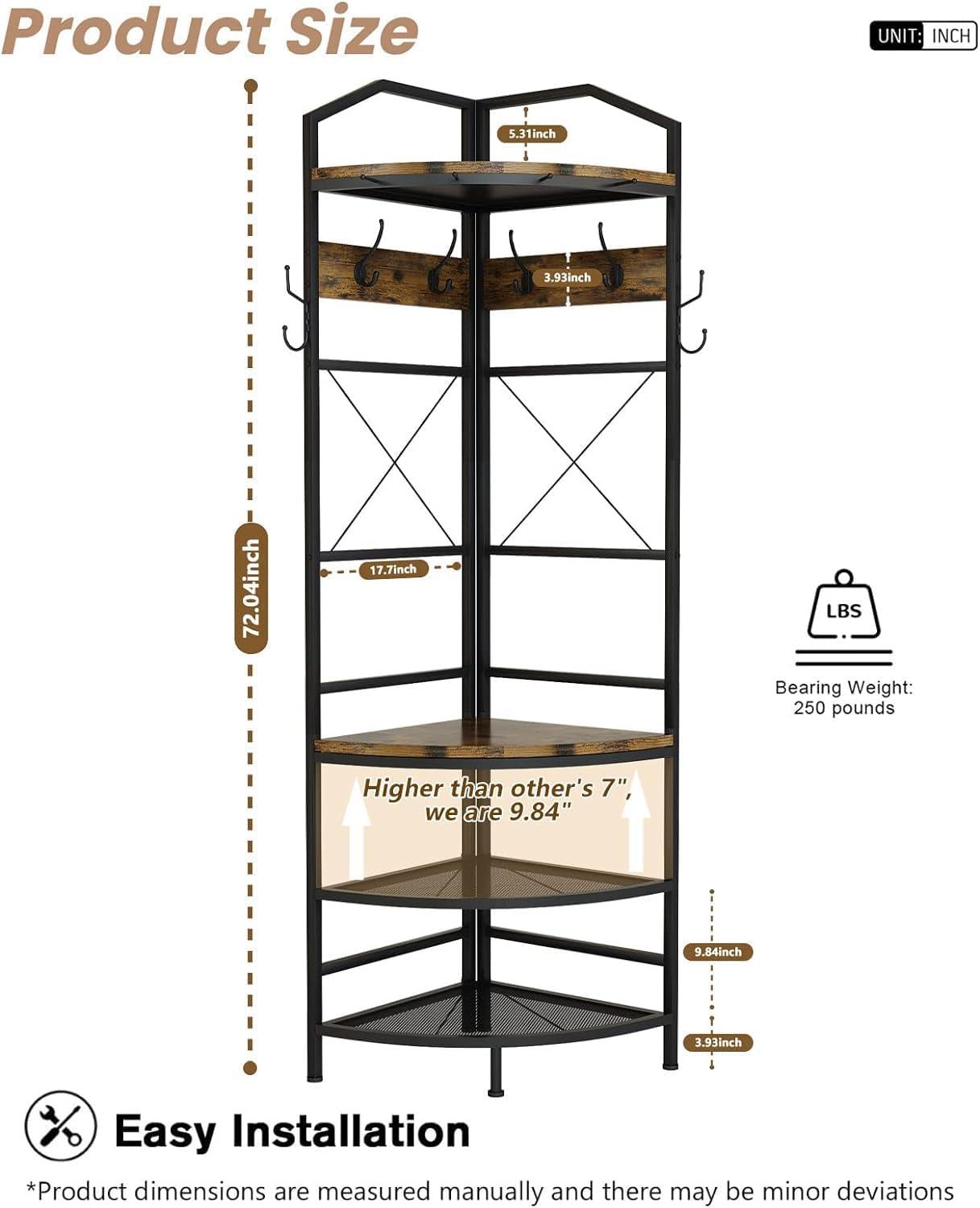 Industrial Brown Metal Corner Hall Tree with Storage Bench