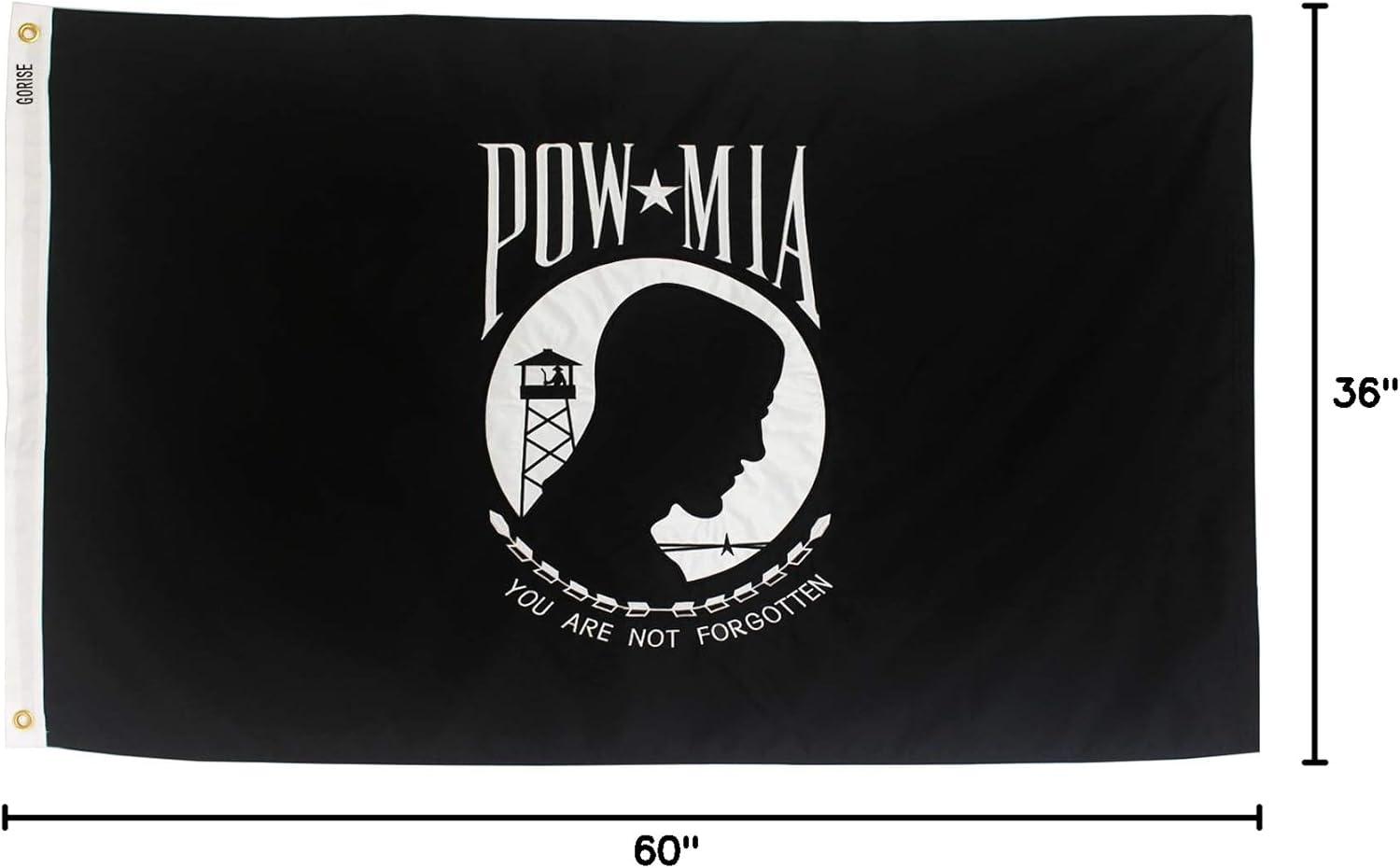 POW MIA 3x5 Nylon Flag - Double Sided and Embroidered - All Weather, Durable, Outdoor Nylon Flag - Front Line Flags