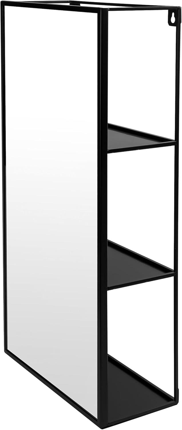 Cubiko 24"x12" Black Metal Wall Mirror with Hidden Shelves