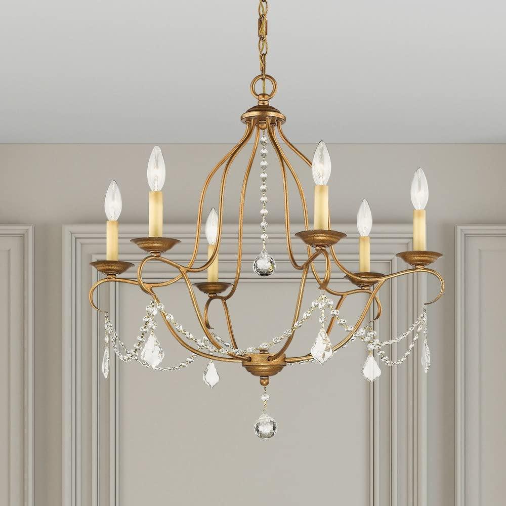 Livex Lighting 6426-01 Chesterfield 6 Light Chandelier, Antique Brass