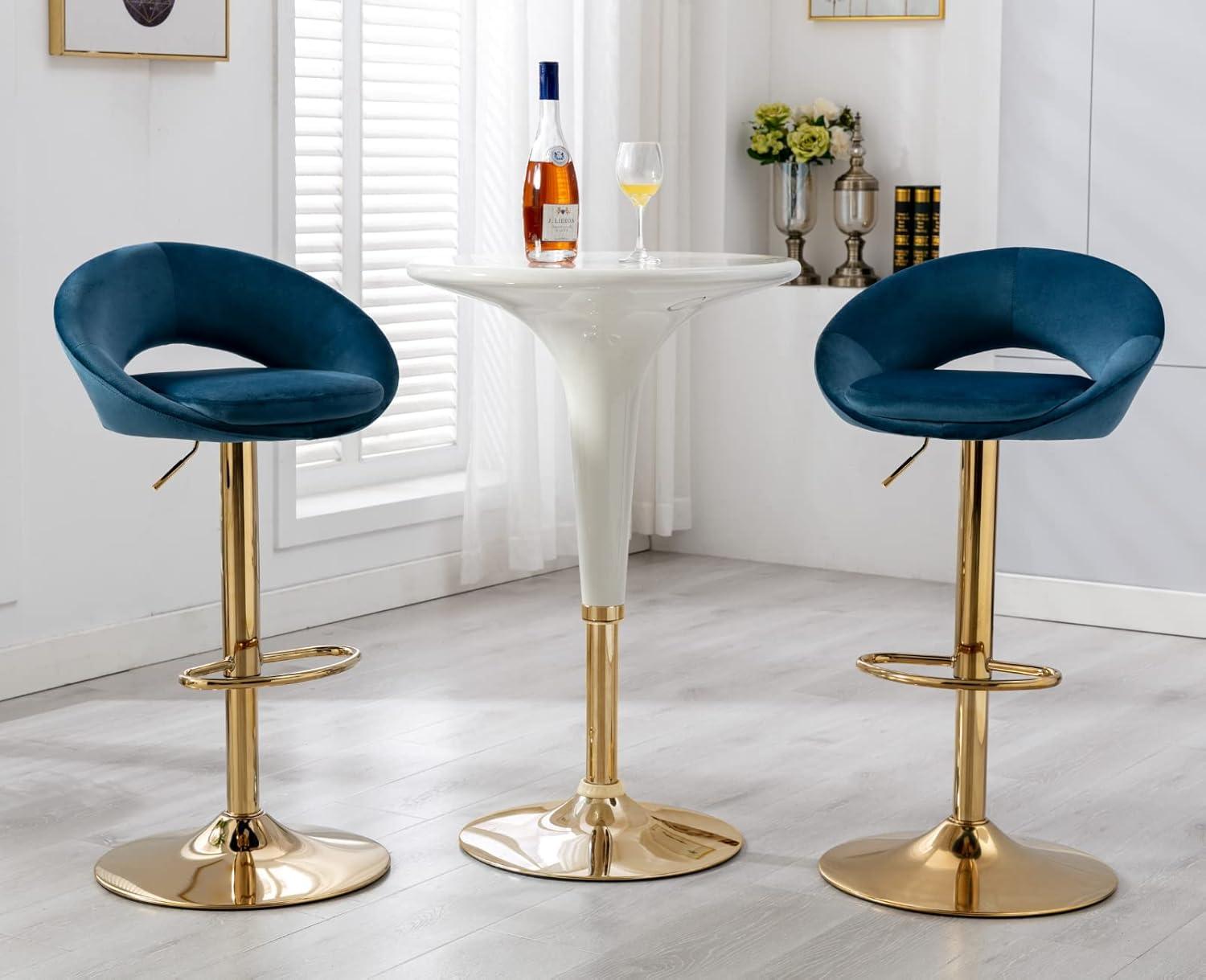 Velvet Bar Stools Set Of 2 Modern Counter Height Barstools With Low Back Ajustable Swivel Kitchen Bar Chairs With Gold Footrest For Home Bar/Dining Room, Green (Set of 2)