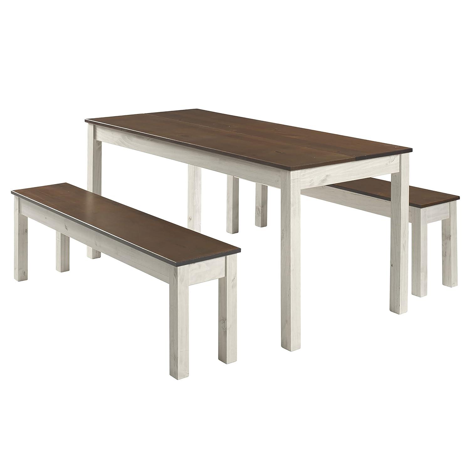 Bridge Brazil Wood Bench White Distressed | Furniture Dash White distressed finish, seat in brown lacquer.