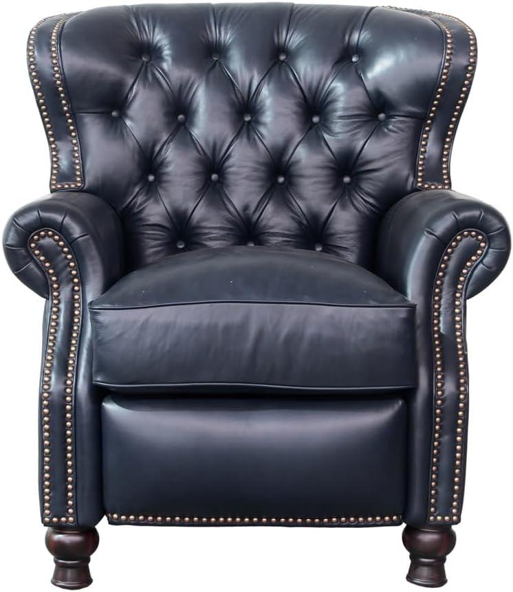 Handcrafted Blue Leather and Wood Presidential Recliner