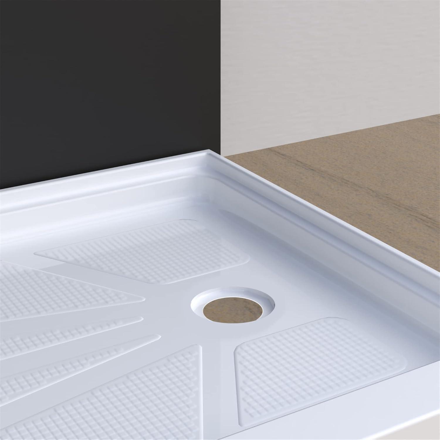 CKB 60 in. L x 32 in. W Right Drain Shower Base, Single Threshold Shower Pan with Slip Resistant Textured Surface, White