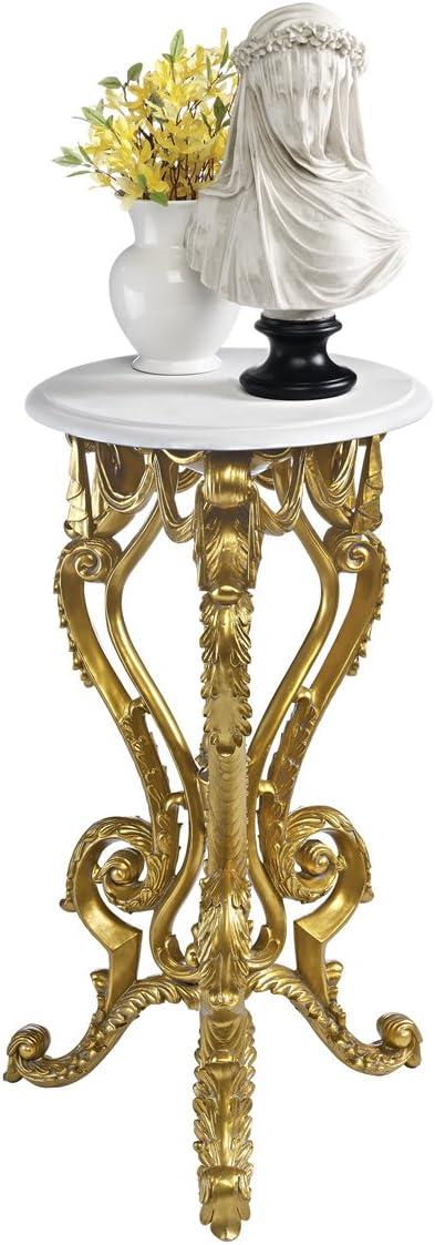 Gold Gilded Round White Faux Marble Top Accent Table