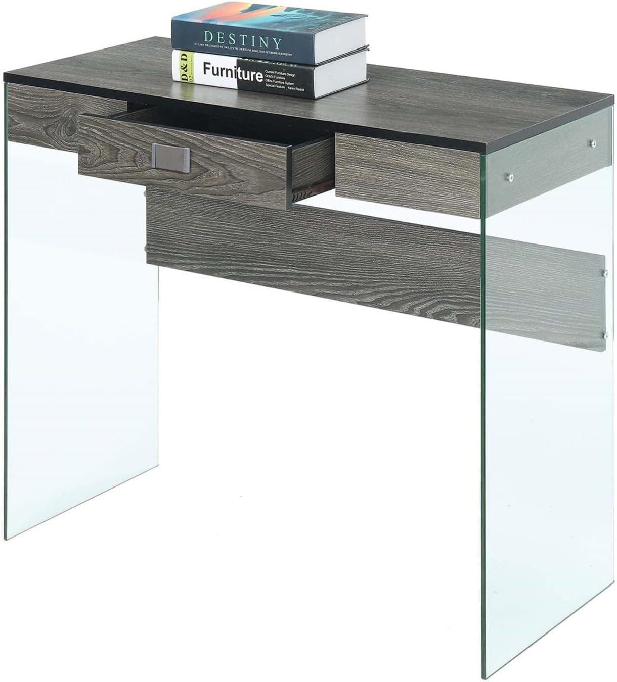 Convenience Concepts SoHo 30" Tall 1 Drawer Glass 36-inch Desk, Weathered Gray/Glass, All Ages