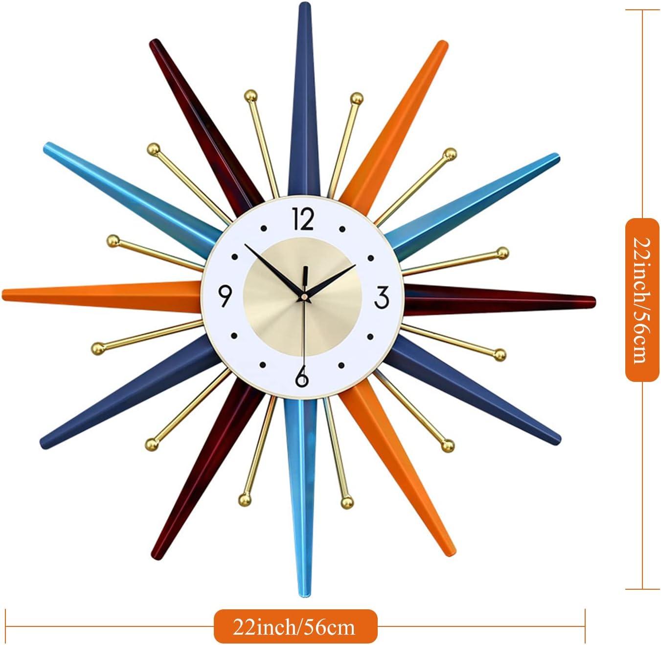 Colorful Mid-Century Modern Starburst Silent Wall Clock