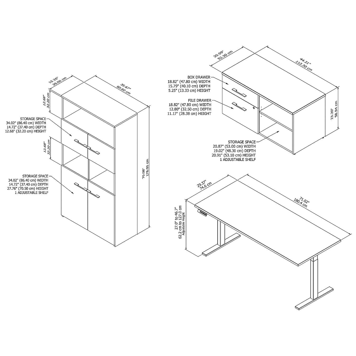Bush Business Furniture Office 500 72W Height Adjustable Standing Desk with Storage and Bookcase