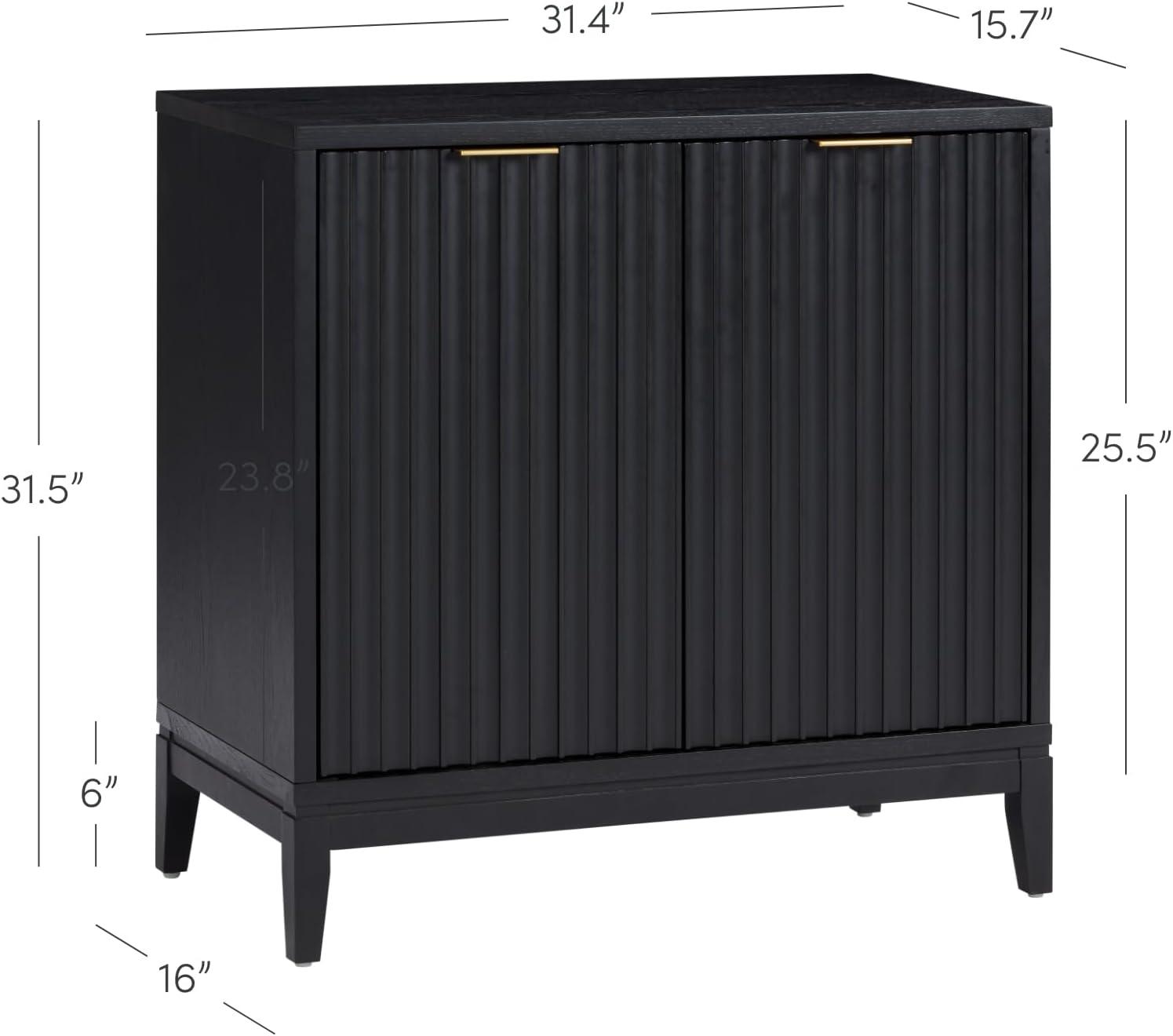 Black Oak-Gold Fluted Wood Sideboard with Storage