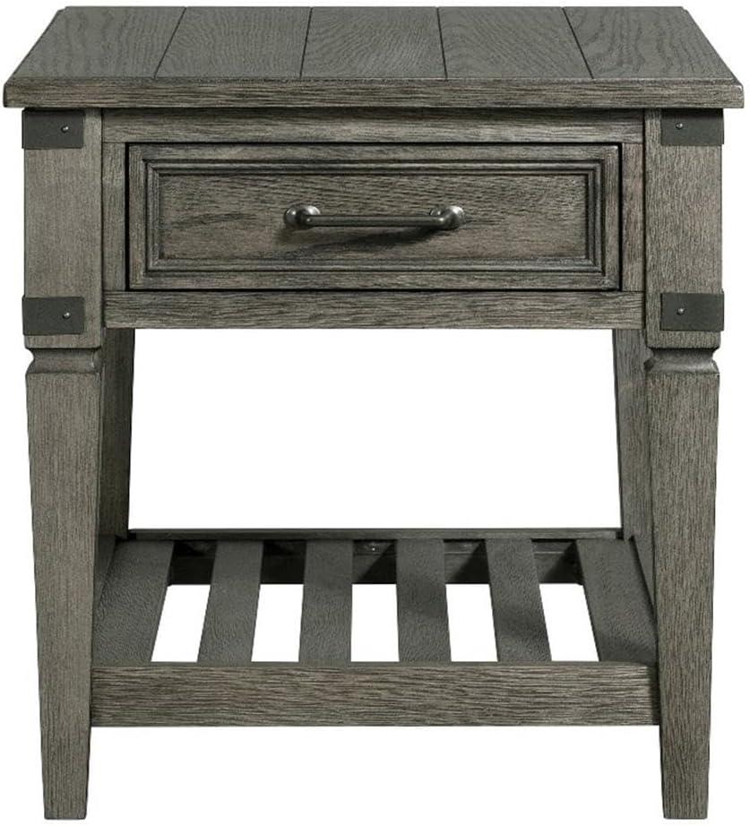 Pewter Gray Wood and Metal End Table with Storage