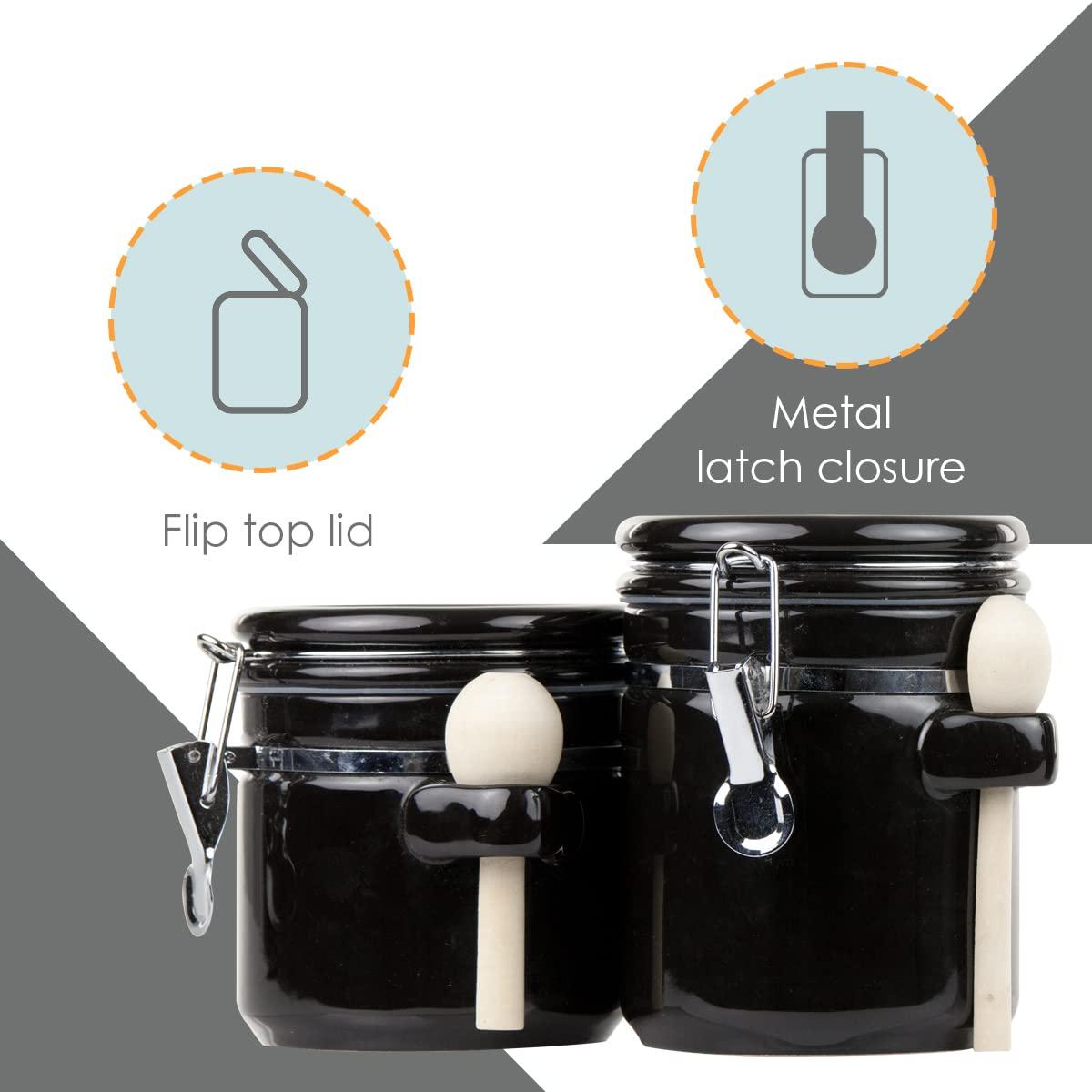 White Ceramic Canister Set with Wooden Spoons and Flip Top Lid