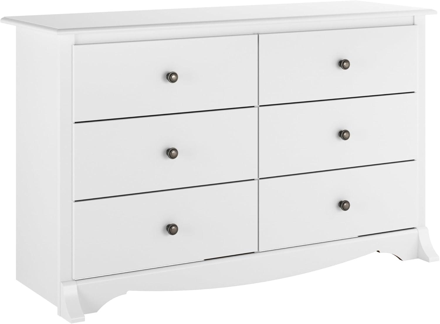 Prepac Monterey Dresser White: 6-Drawer Storage, Wood Composite, Bedroom Furniture, 29"H x 48"W