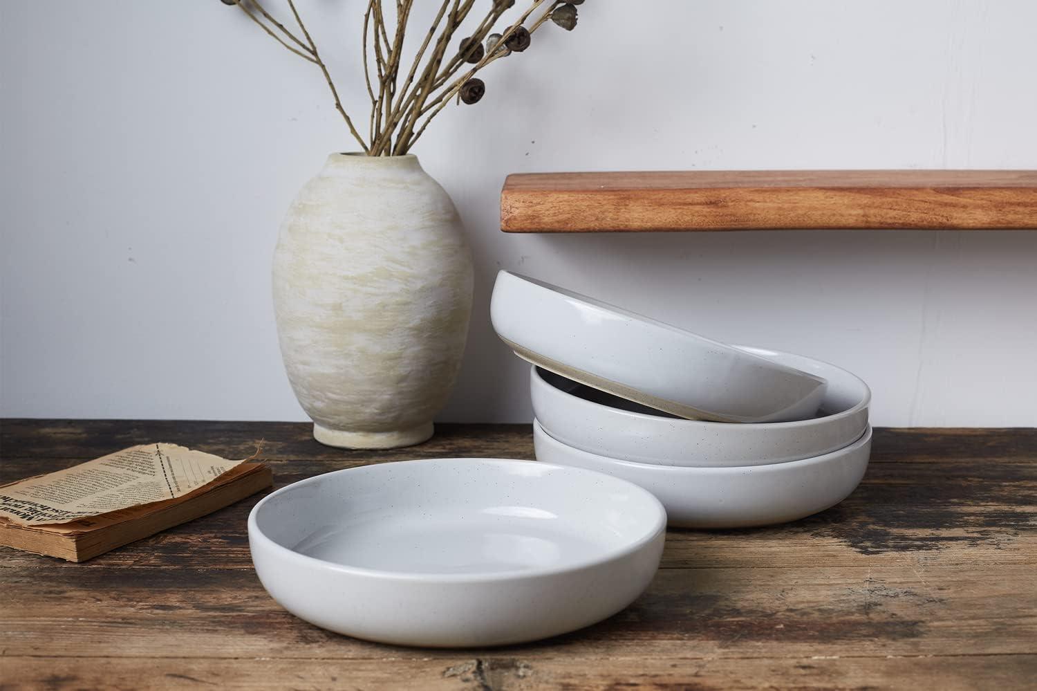 Famiware Milkyway 4-Piece Stoneware 33 oz Pasta Bowl Set, Light Gray