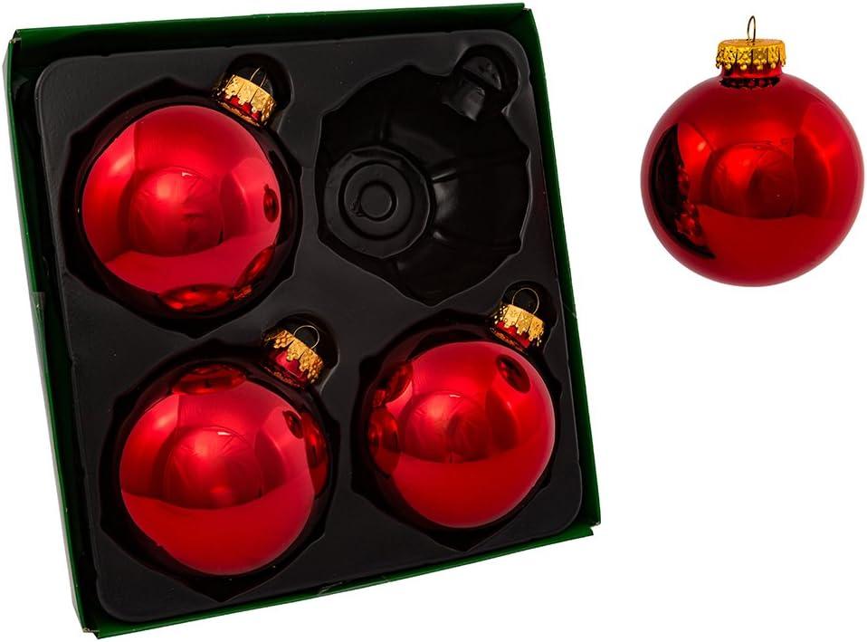 Kurt Adler Hanging Glass Ball Ornaments, Red, 80mm, 4-Piece Set