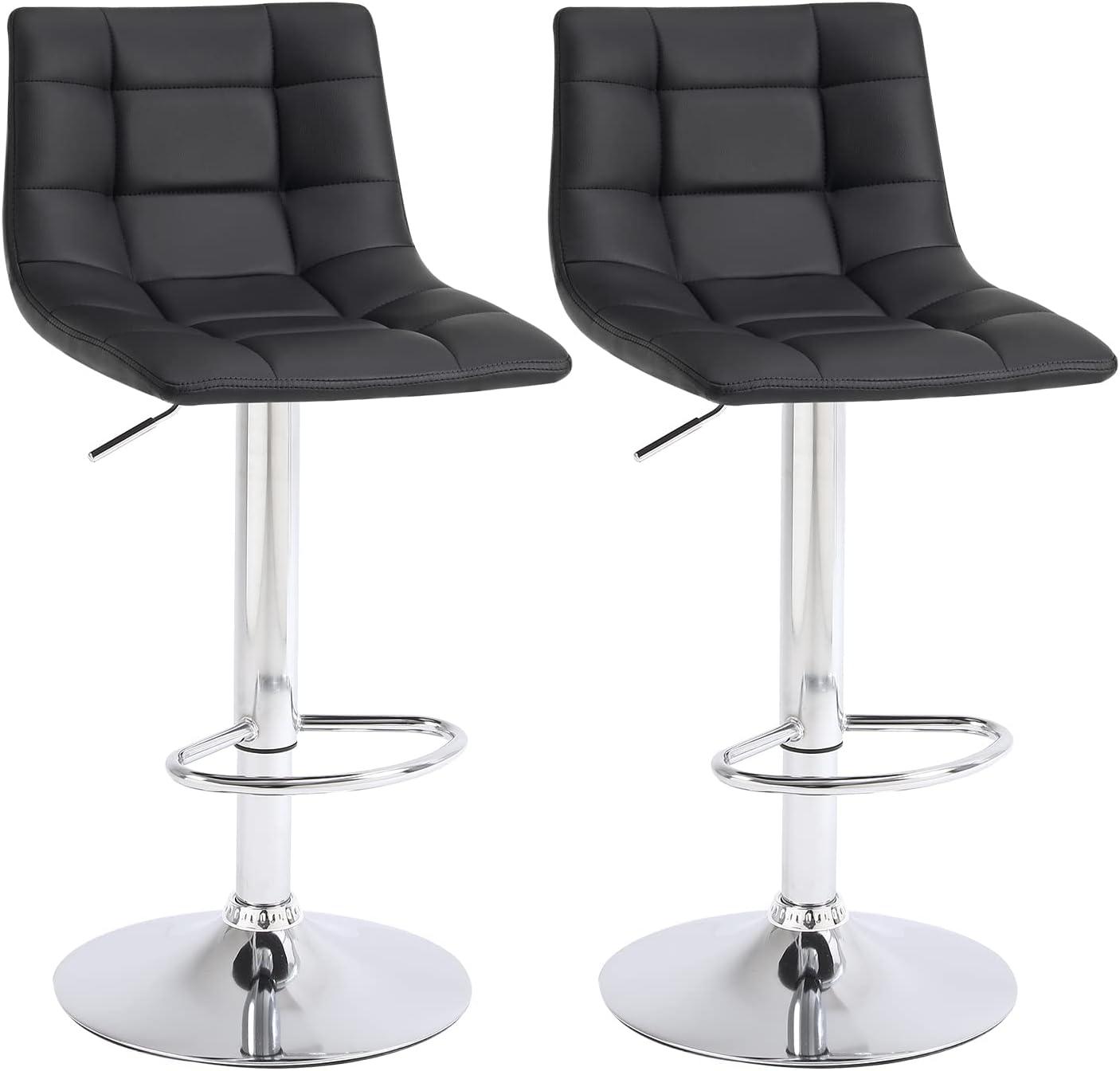 HomGarden 2 Pack Swivel Bar Stools Modern PU Leather, Adjustable Barstool W/ Mid-Back, Footrest