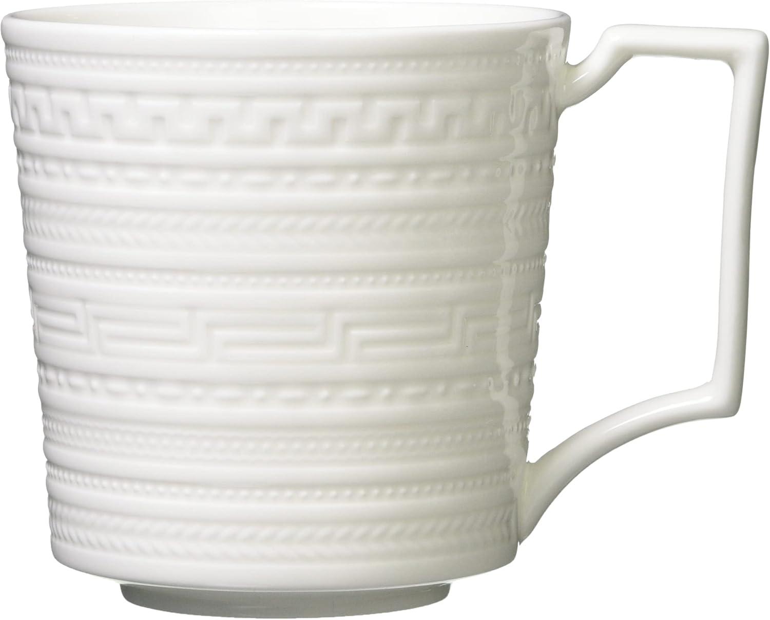 White Geometric Embossed Ceramic Mug, 12-Ounce