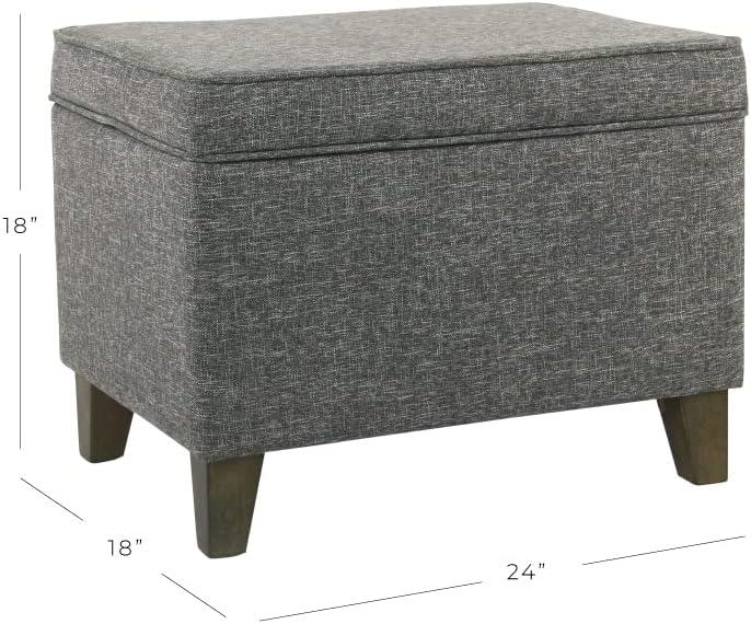 Slate Gray Heathered Tweed Medium Storage Ottoman with Walnut Legs