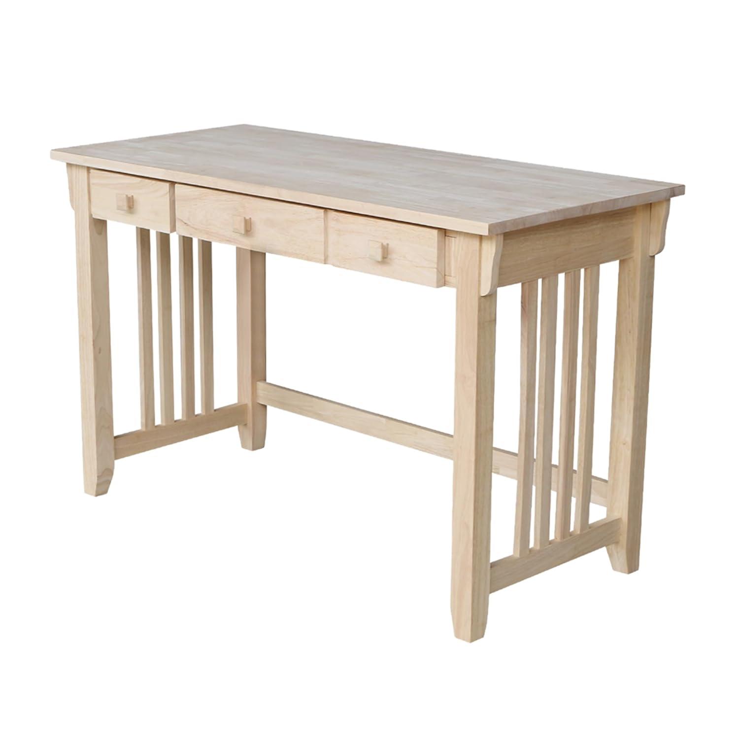 Mission Computer Desk - Unfinished - International Concepts: Hardwood Frame, 48" Writing Desk with Drawer, Adult Assembly Required
