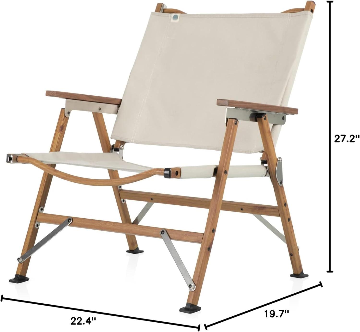 Las Palmas Beige Canvas and Wood Outdoor Folding Chair