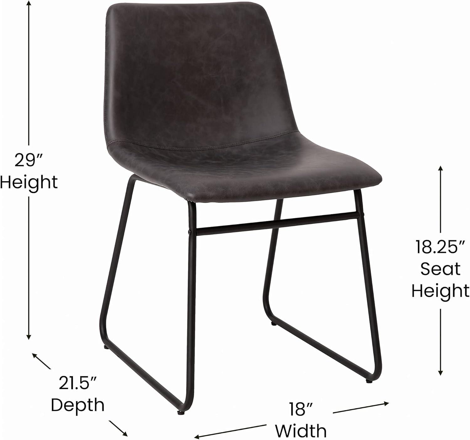 Taylor & Logan 18 Inch Indoor Dining Table Chairs, LeatherSoft Upholstery-Set of 2 Gray Faux Leather/Black Frame
