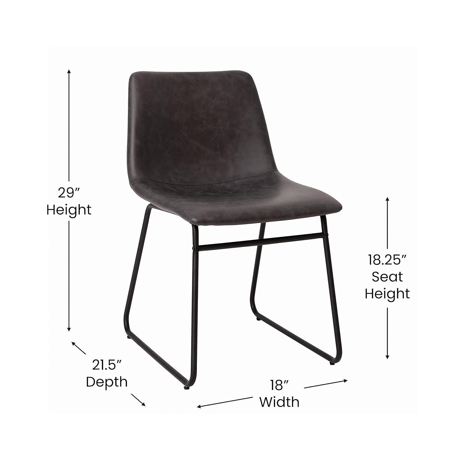 Taylor & Logan 18 Inch Indoor Dining Table Chairs, LeatherSoft Upholstery-Set of 2 Gray Faux Leather/Black Frame