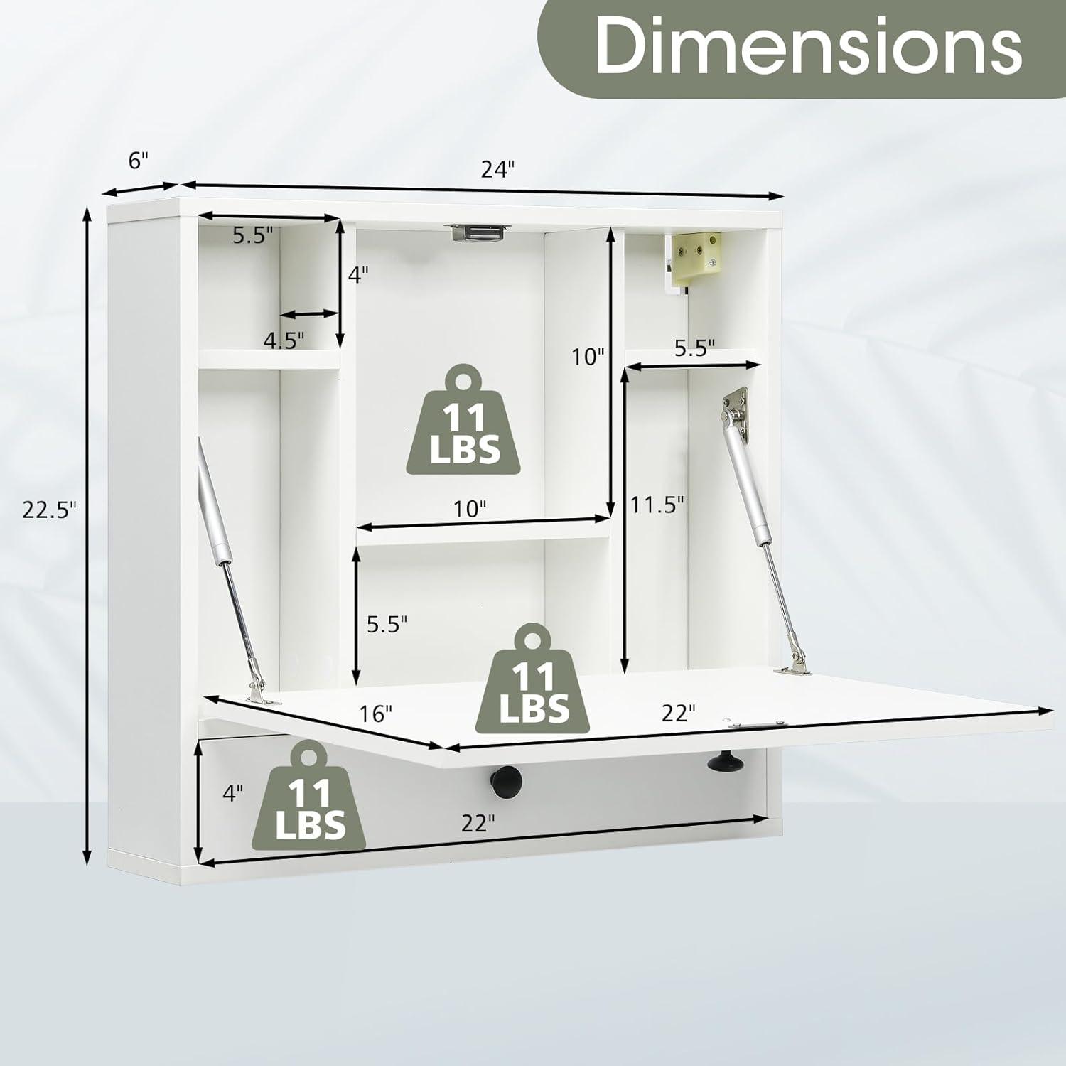 Tangkula Folding Wall Table - Floating Desk with Storage Drawer & Shelves (White)