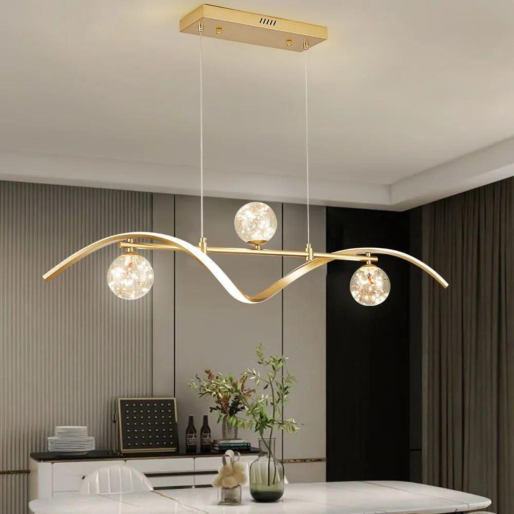 Gold LED Glass Globe 4-Light Modern Island Chandelier