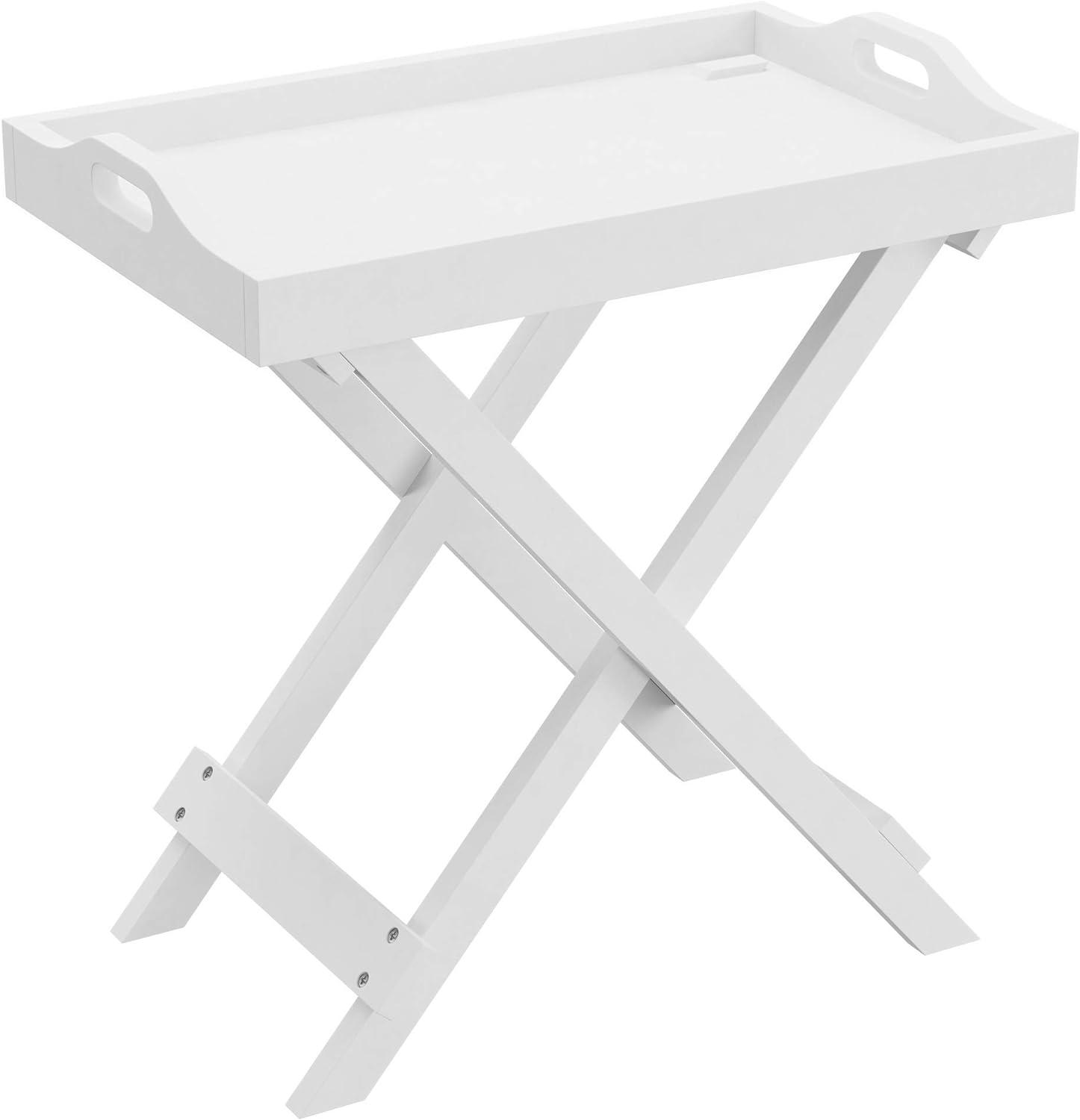 Elegant White Folding End Table with Removable Tray