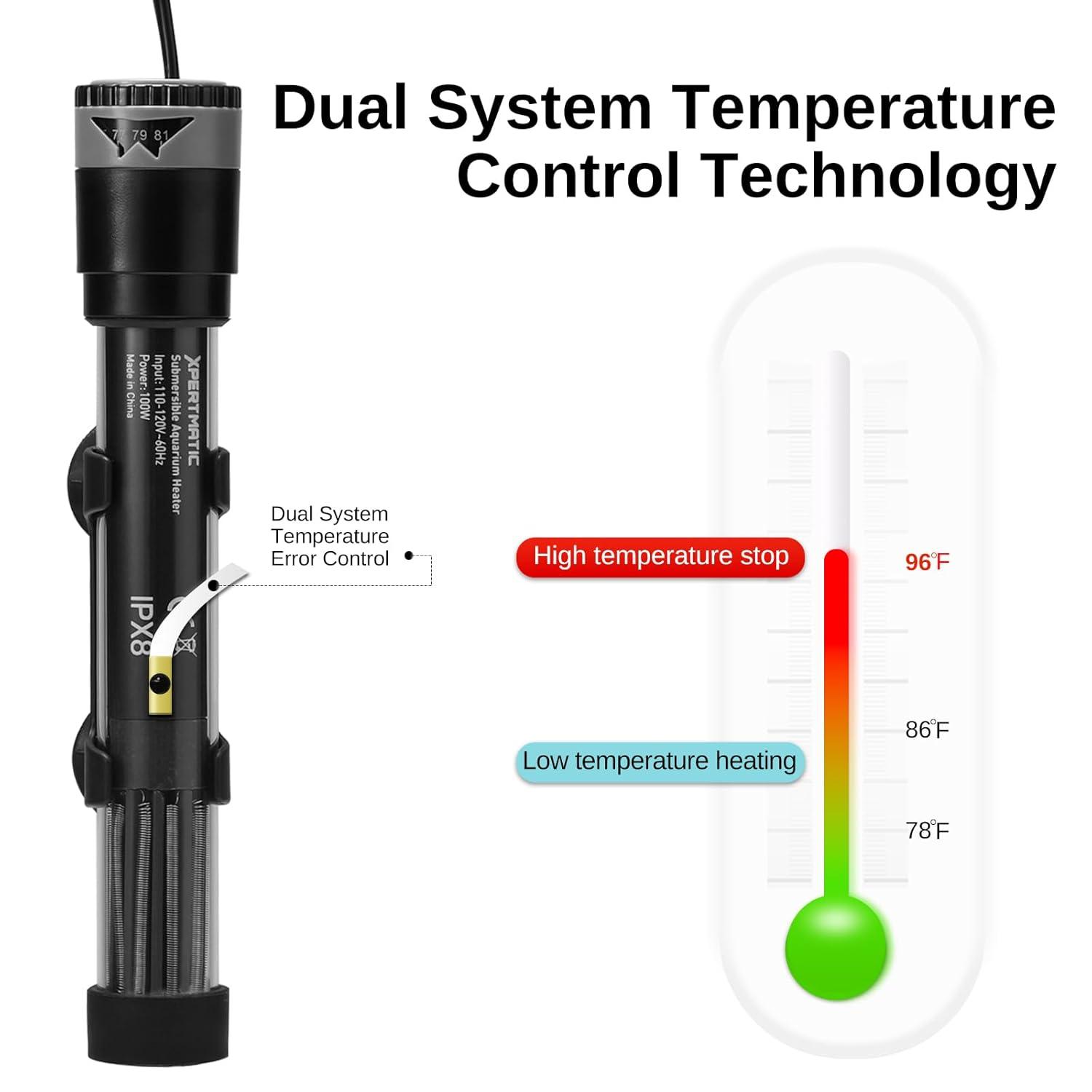 SainSmart XpertMatic Submersible Aquarium Heater, 100W Adjustable Fish Tank Heater Thermostat with Suction Cup, for Marine Saltwater and Freshwater, Up to 20 Gallon Fish Tanks