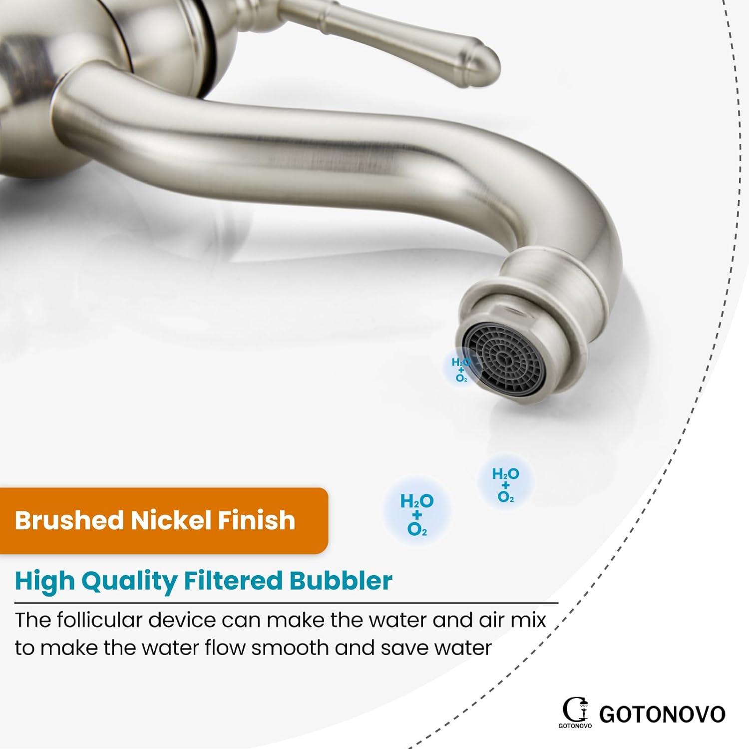 gotonovo Single Handle Vessel Sink Faucet 360° Swivel Bathroom Faucet One Hole Farmhouse Lavatory Vanity Faucet Bowl Sink Mixer Tap Without Pop Up Drain, Brushed Nickel