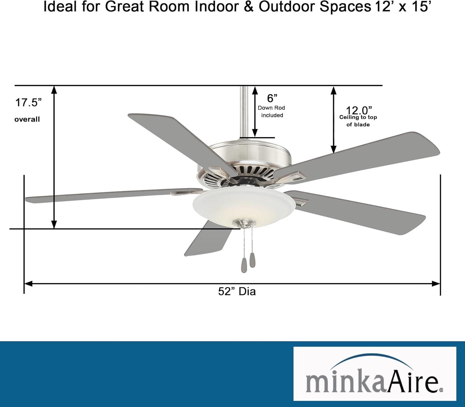 52" Minka Aire Modern Indoor Ceiling Fan with LED Light Polished Nickel White Glass Shade for Living Room Kitchen Bedroom Family