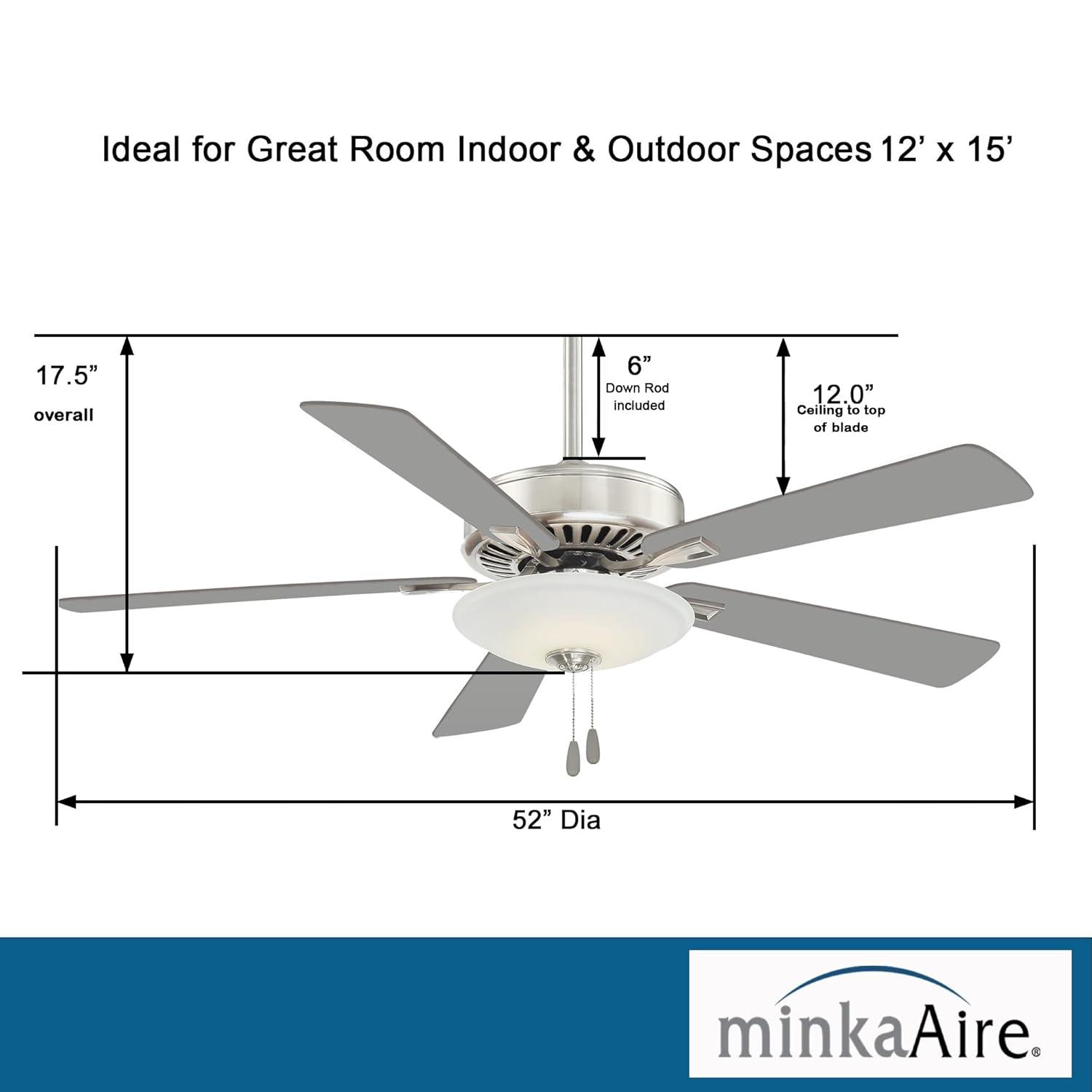 52" Minka Aire Modern Indoor Ceiling Fan with LED Light Polished Nickel White Glass Shade for Living Room Kitchen Bedroom Family