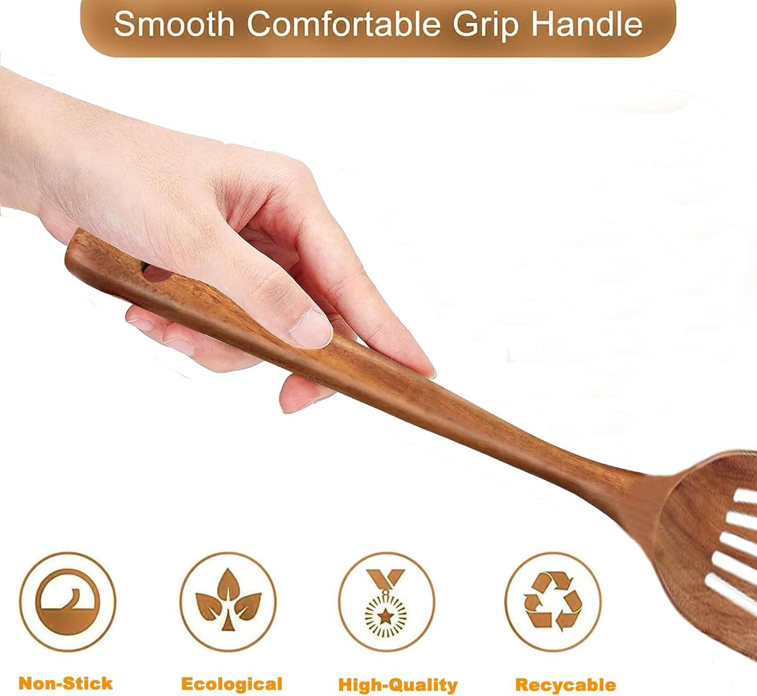 2 Pack Wood Spatula Wooden Turners for Cooking Acacia Wood Cooking Spoon Slotted Turners Wooden Kitchen Utensils Non-stick Kitchen Utensils with Frying Spatula Turner Flipper Spatulas Set