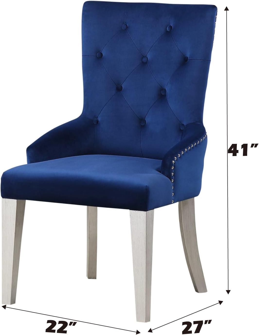 21" Varian Side Chair Blue Fabric/Antique Platinum - Acme Furniture: Versailles Design, No Assembly Required