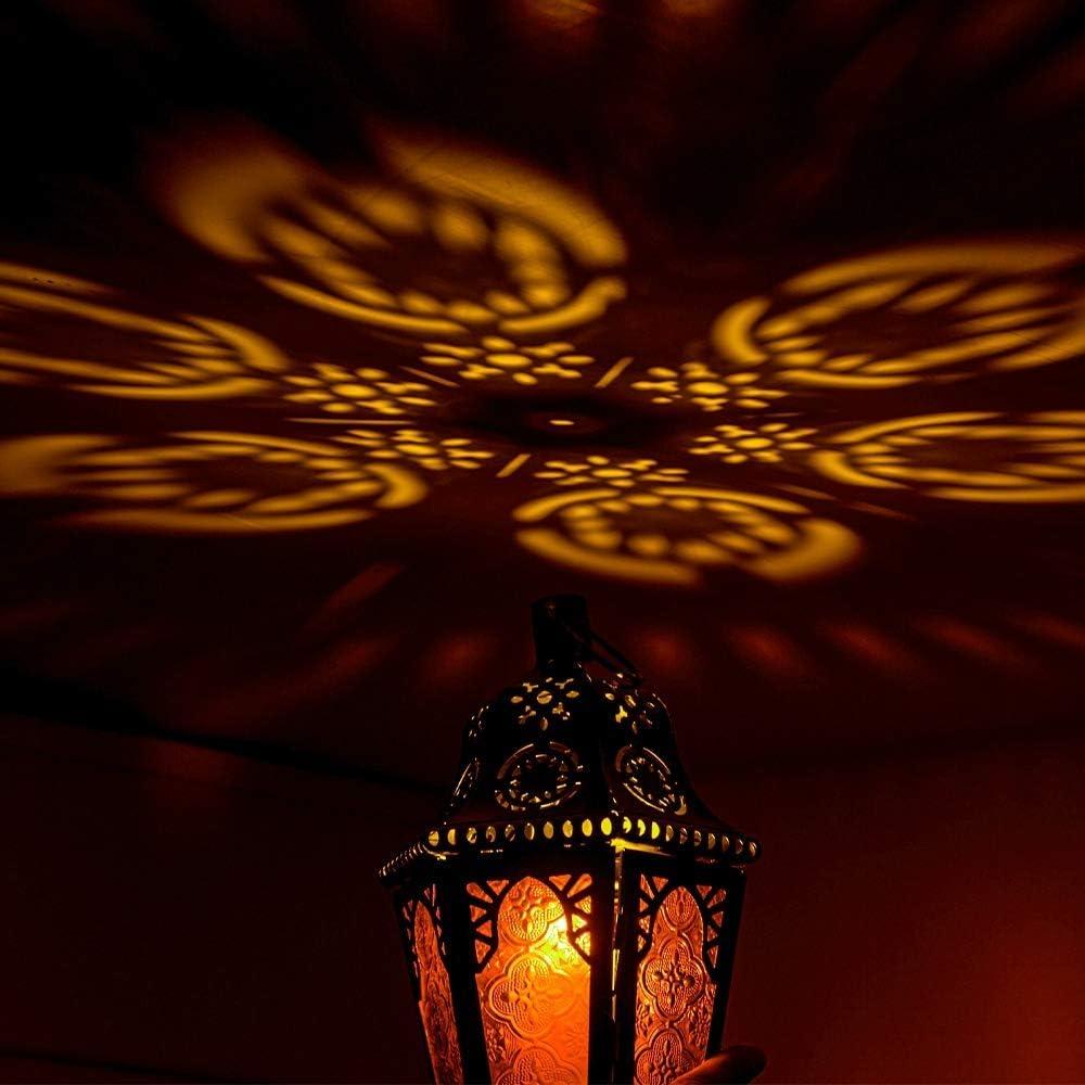 DECORKEY Moroccan Lantern Decorative Indoor & Outdoor, 13.6’’ Vintage Decorative Hanging Lanterns with Chian for Home Porch Patio Decor, Metal Ramadan Christmas Candle Holder Decorations (Amber)