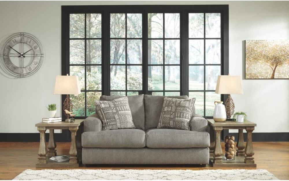Gray Microfiber Stationary Loveseat with Jacquard Chenille Pillows