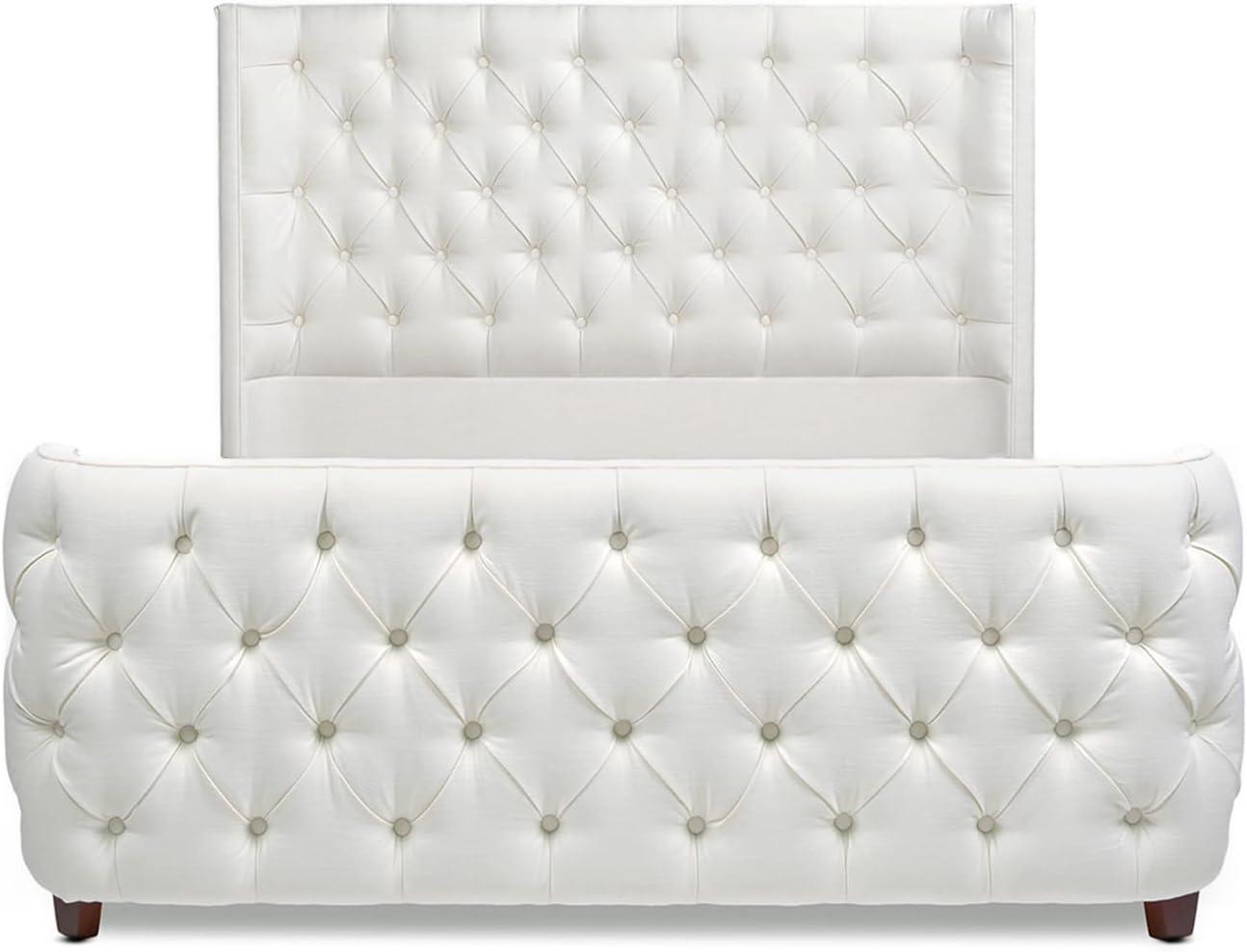 Jennifer Taylor Home Geneva Curved Wing Upholstered Platform Bed Frame, Queen, Antique White Polyester