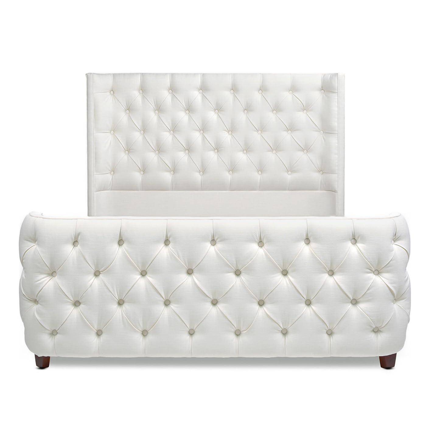 Jennifer Taylor Home Geneva Curved Wing Upholstered Platform Bed Frame, Queen, Antique White Polyester