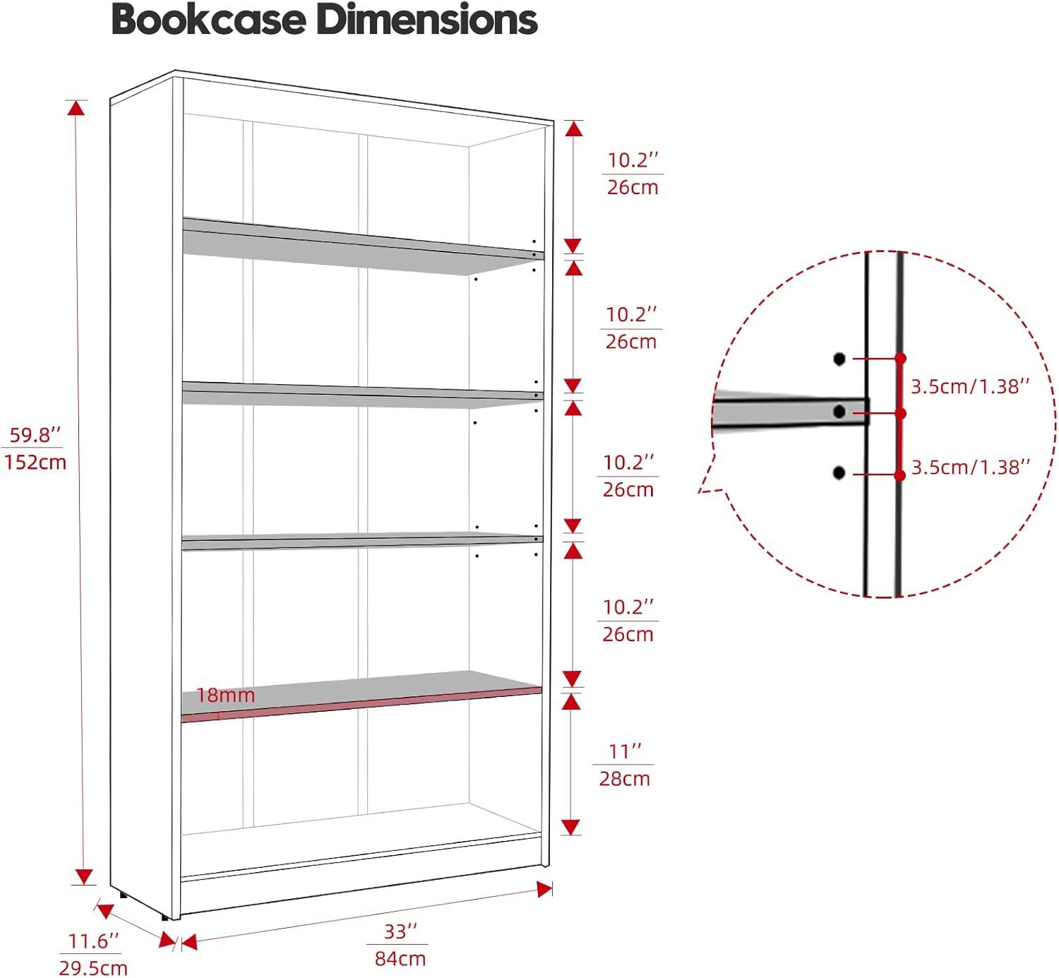 White Adjustable 5-Shelf Wooden Bookcase for Kids