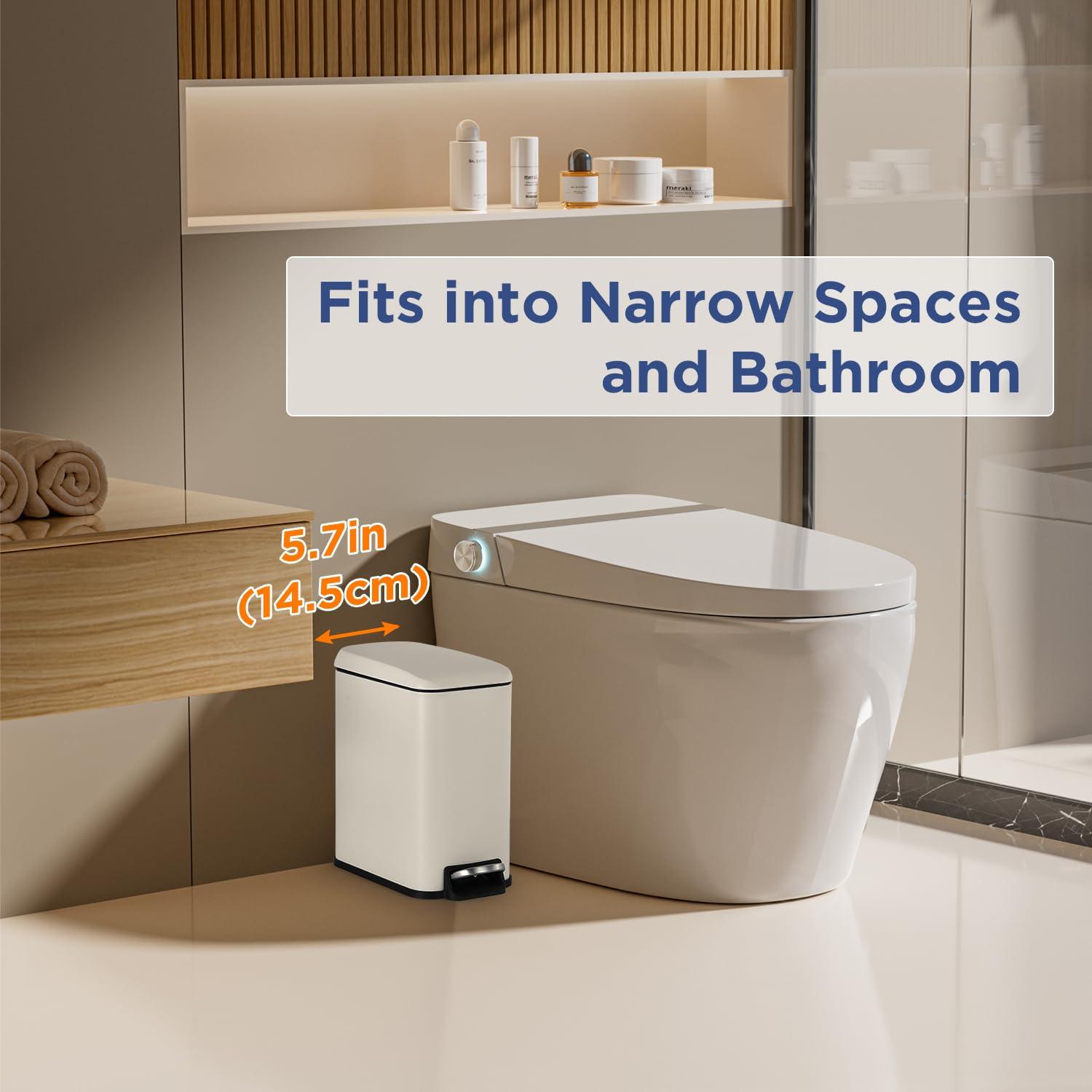 FDW Bathroom Trash Can With A Lid 1.3 Gallon  (5 L) Small Trash Bin Step Pedal Garbage Can With Removable Bucket Slim For Small Spaces For Bathroom,Bedroom,Kitchen,Office